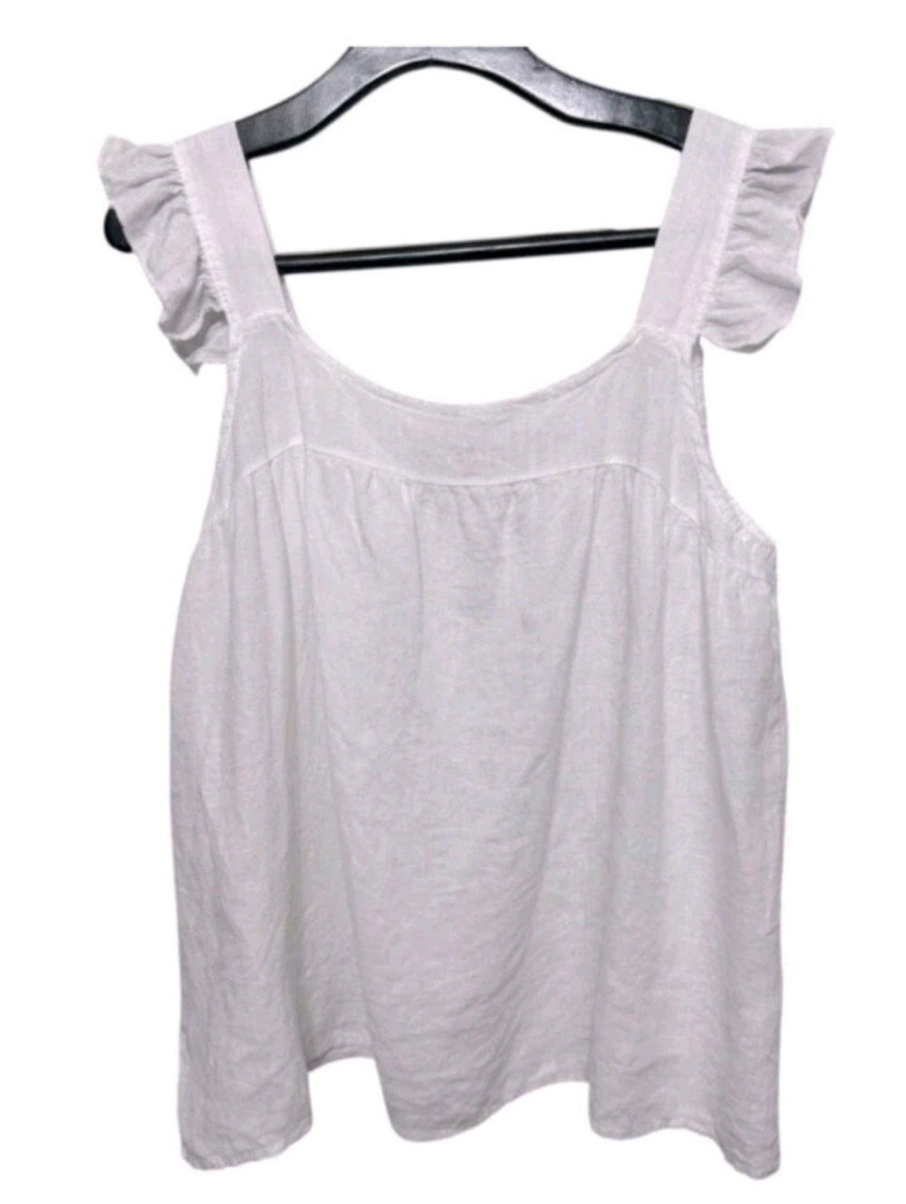 Bellambra Pure Linen Flutter Sleeves Flowy Tank Top in White Sz Medium